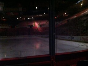 A power outage left much of Detroit, including Joe Louis Arena, without power Tuesday. (Bob Duff/The Windsor Star)