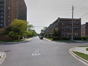 The intersection of Ellis Street and Dufferin Place is shown in this undated Google Maps image.