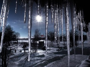 Icicles hang from a municipal building at Navy Yard Park in Amherstburg, Ontario as winds blow in from the Detroit River during sub-zero temperatures on January 6, 2014. (JASON KRYK/The Windsor Star)