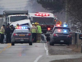 Scene of a fatal motor vehicle accident on County Road 46 at county road 23 in Essex Ontario on December 18, 2014. (JASON KRYK/The Windsor Star)