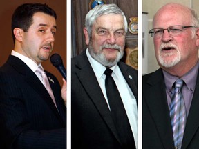 It's a three-way race for the Essex County Warden's job: Nelson Santos, left, Tom Bain and John Paterson. (Windsor Star files)