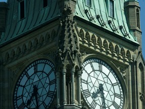The Clock on the Peace tower on Parliament Hill stopped working this morning at what looks like 7:29am  . Public works has had to call in help from the company in Ohio who built the clock origionally to repair it.  Photo by CHRIS MIKULA,   The OTTAWA CITIZEN, CANWEST News Sertvices. For ARTS story  by Lynn Saxberg Assignment Numbe12345