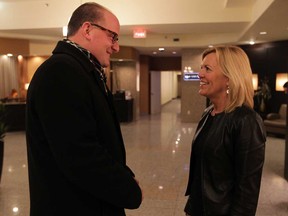 Windsor Mayor Drew Dilkens meets with Progressive Conservative leadership candidate Christine Elliott moments before she attended a membership drive meeting with area residents at Holiday Inn Selects Grill 55 on Huron Church Road Thursday January 15, 2015. (NICK BRANCACCIO/The Windsor Star)