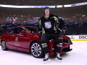 COLUMBUS, OH - JANUARY 25:  Ryan Johansen #19 of the Columbus Blue Jackets and Team Foligno poses next to a Honda after being named MVP of the 2015 Honda NHL All-Star Game at Nationwide Arena on January 25, 2015 in Columbus, Ohio.  (Photo by Bruce Bennett/Getty Images)