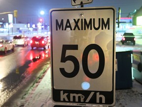 A 50km traffic sign is displayed on McDougall Avenue at Tecumseh Road east in Windsor, Ontario on January 29, 2014. (JASON KRYK/The Windsor Star)