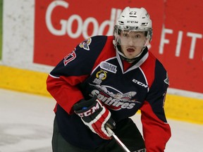 Spits forward Hayden McCool looks for the puck against Sudbury at the WFCU Centre. (NICK BRANCACCIO/The Windsor Star)