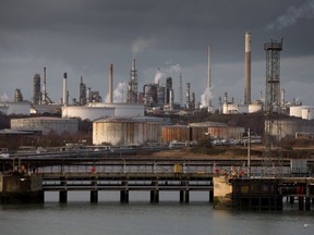 SOUTHAMPTON, ENGLAND - The Fawley oil refinery and Hamble oil terminal are seen on Jan. 7, 2015, in Southampton, England. The price of unleaded petrol has fallen to its lowest levels for five years prompting some analysts to predict that it may go as low as £1 a litre.  (Photo by Matt Cardy/Getty Images)