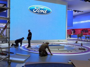 Crews put the finishing touches on the displays for the upcoming North American International Auto Show in Detroit, Michigan on Thursday, January 8, 2015. Mayor Mike Duggan toured the site today.    (TYLER BROWNBRIDGE/The Windsor Star)
