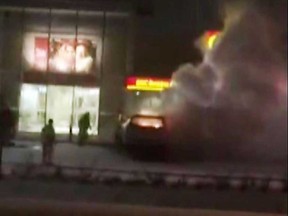 Reader video: Adam Collins was driving by the Lakeshore Cinemas and CIBC bank near Manning Road in St. Clair Beach when he filmed this short clip of a car blazing in the parking lot on Jan. 8, 2015.