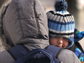 A woman and a child brave the cold in downtown Windsor on Jan. 5, 2015. (Dan Janisse / The Windsor Star)