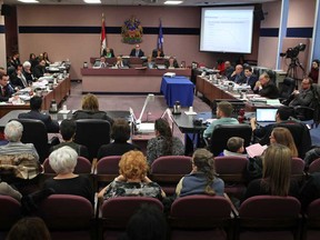 It was standing room only in council chambers as city council debated the 2015 city budget, Monday, Jan. 19, 2015.  (DAX MELMER/The Windsor Star)