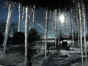 Icicles hang from a municipal building at Navy Yard Park in Amherstburg, Ontario as winds blow in from the Detroit River during sub-zero temperatures on Jan. 6, 2014. (JASON KRYK/The Windsor Star)