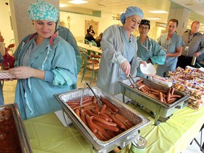 Employees at Windsor Regional Hospital Ouellette Campus take part in a free lunch in Windsor on Monday, January 19, 2015. The lunch was organized to help boost moods on what is know as Blue Monday.      (TYLER BROWNBRIDGE/The Windsor Star)