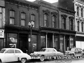 These three old Sandwich Street east store buildings, pictured on Jan. 17, 1953, have been purchased by a Windsor department store and will be torn down. (FILES/The Windsor Star)