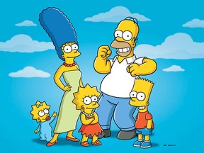 In this undated publicity photo released by Fox shows characters from the animated series, "The Simpsons," from left, Maggie, Marge, Lisa, Homer and Bart. "The Simpsons" is cross-pollinating with yet another show. THE CANADIAN PRESS/AP Photo/Fox, File