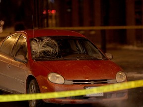 WINDSOR, ONT.: (1/10/15) -- Two pedestrians were struck by a car at the intersection of Wyandotte Street East and Chilver Road Saturday, Jan. 10, 2014. Police said a man sustained serious injuries and was rushed to hospital for emergency surgery. (RICK DAWES/The Windsor Star)