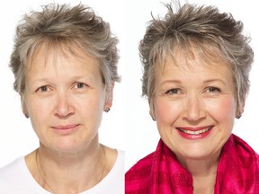 Here are the BEFORE and  AFTER photos of Jane. She  used products from Look Fabulous Forever, the pro-aging company founded by Tricia Cusden in London, England.