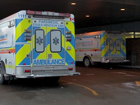 Essex-Windsor EMS ambulances at Ouellette Avenue Campus of Windsor Regional Hospital Thursday February 5, 2015. (NICK BRANCACCIO / The Windsor Star)