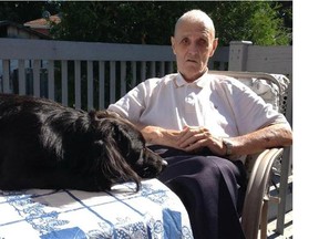 Richard "Jack" Bennett, 84 years old, with his dog Pipi at their home in Chateauguay. Pipi is being credited with something resembling a canine cure for helping to awaken 84-year-old Bennett from a coma after all else had seemingly failed. (Courtesy of Susan Bennett/Postmedia News)
