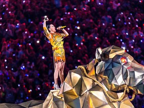 Recording artist Katy Perry performs onstage during the Pepsi Super Bowl XLIX Halftime Show at University of Phoenix Stadium on February 1, 2015 in Glendale, Arizona.  (Photo by Christopher Polk/Getty Images)