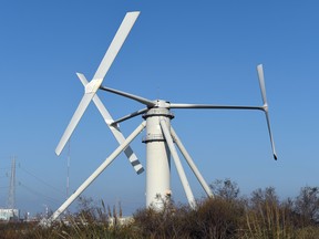 A prototype of a floating wind turbine operates in the harbour of Marseille, southern France, on Jan. 23, 2015, before being set offshore. The wind turbine will be tested in the Mediterranean Sea in 2016, ahead of a planned offshore wind farm with 13 turbines in 2018. Lower than traditional wind turbines, it requires less maintenance and works regardless of the orientation of the wind.   AFP PHOTO / BORIS HORVAT/AFP/Getty Images