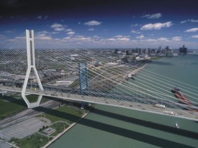 An artist rendering for the Ambassador Bridge Enhancement Project depicts a second span across the Detroit River. (Courtesy of the Ambassador Bridge Enhancement Project)