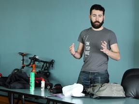 Oliver Swainson, head mechanic at the City Cyclery, offers tips on gear and cycling in the winter at the University of Windsor in Windsor on Monday, February 9, 2015.   (TYLER BROWNBRIDGE/The Windsor Star)