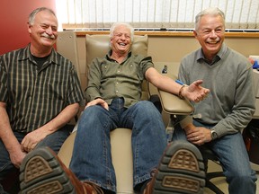 From left, brothers Tim Bondy, 58, and Roger Bondy, 64, and Jim Bondy, 60 are pictured at the Blood Donor Clinic Friday, Feb. 27, 2015.  The brothers have donated a combined 356 units of blood.  (DAX MELMER/The Windsor Star)