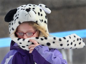 Aleyha Larkin, 8, tries to stay warm while skating at Charles Clark Square in downtown Windsor, on Family Day, Feb. 16, 2015. (DAN JANISSE/The Windsor Star)