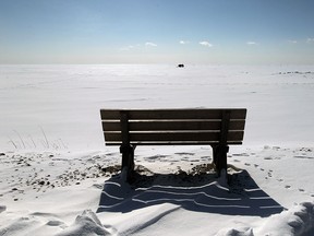 A frozen Lake Erie is seen from the shore of Kingsville on Thursday, February 19, 2015. The lake is 98 percent frozen across.