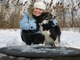 Lad, an 8-year old border collie, is pictured on a trail in the southern end of Malden Park, Monday, Feb. 9, 2014.  Lad fell 15 feet into a man hole while on a walk with his owner, Mary-Jo McKinnon, Sunday morning.  (DAX MELMER/The Windsor Star)