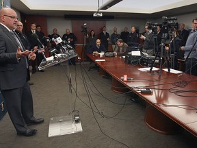 Staff Sgt. Mark Denonville speaks during a media conference at the Windsor Police headquarters on Thurs. Feb. 5, 2015, regarding the murder investigation of Cassandra Kaake. (DAN JANISSE/The Windsor Star)
