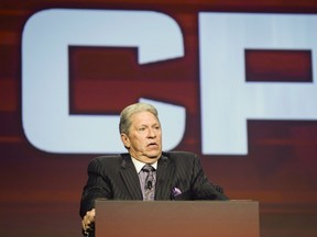 Canadian Pacific Rail CEO Hunter Harrison speaks in Calgary, in a May 1, 2014 photo. THE CANADIAN PRESS/Jeff McIntosh