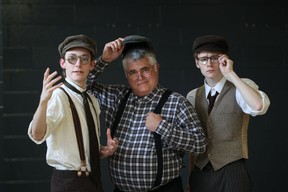 From Left, Jeremy Burke as Orville Wright,  Peter Hrastovec as John T. Daniels, and Tim Maitland as Wilbur Wright for the WSO concert about the Wright Brothers.  (JASON KRYK/The Windsor Star)