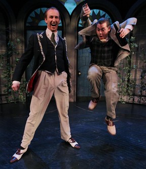 University Players Sir Andrew Aguecheek, left, played by actor Brain Haight and Toby Belch, right, played by actor Eric Branget, perform Shakespeare's Twelfth Night directed by Gordon McCall in the Studio Theatre March 3, 2015. (NICK BRANCACCIO/The Windsor Star)