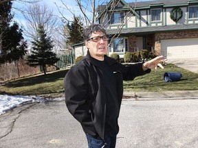 Jack Spadafora is shown near his Borrelli Drive home in Windsor, which is within earshot of the Herb Gray Parkway. He has felt the effects of noise from the busy roadway. (DAN JANISSE/ The Windsor Star)