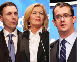 L-R Patrick Brown, Christine Elliott and Monte McNaughton - candidates for the Ontario PC Leadership