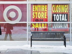 A court-appointed monitor overseeing the windup of the Target Canada stores says all 133 locations across the country will be permanently shut down by "as early as mid-April," which is about a month ahead of schedule.
(Darren Calabrese, The Canadian Press)
