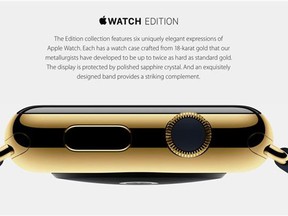 The gold Apple Edition Watch will have a starting price of $10,000 US.
(Photograph by: Files , Apple Inc.)