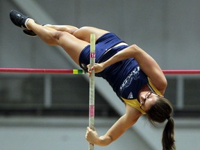 Sarah Swain from the University of Windsor competes at the Can-Am Track and Field Meet at the St. Denis Centre in 2013.          (TYLER BROWNBRIDGE/The Windsor Star)