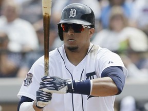 Detroit Tigers designated hitter Victor Martinez prepares to bat during the second inning against the Miami Marlins Wednesday in Lakeland, Fla. (AP Photo/Carlos Osorio)