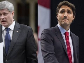 Prime Minister Stephen Harper, left, and Liberal Leader Justin Trudeau. (Canadian Press files)