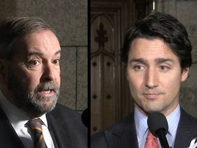 NDP Leader Tom Mulcair, left, and Liberal Leader Justin Trudeau. (Canadian Press files)