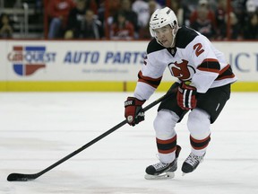 New Jersey defenceman Marek Zidlicky carries the puck against the Carolina Hurricanes in Raleigh, N.C. (AP Photo/Gerry Broome, File)