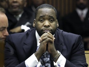 Former Detroit mayor Kwame Kilpatrick was sentenced to 28 years in prison in 2013 on two dozen charges, including extortion, racketeering and filing false tax returns. (Photo by Bill Pugliano/Getty Images)