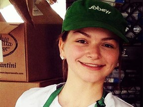 Emily Bernauer of LaSalle, who was killed in a single-car accident in early September 2014, is shown in her Sobeys uniform on the day she died. (Family photo / The Windsor Star)
