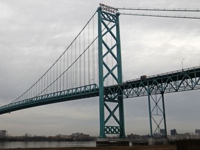 About $2 billion a day in trade -- almost a third of total trade between Canada and the U.S. – flows through Windsor and Detroit via the Ambassador Bridge, tunnel and rail. (DAX MELMER/The Windsor Star)