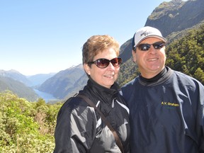 Canadian Cancer Society volunteer Ian McMullan enjoys some breathtaking scenery with his wife Susan in Doubtful Sound, New Zealand.