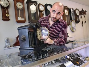 Vraige Fossian, owner of On Time Watch and Jewellery in Windsor, is shown at the Tecumseh Road East business. He says springing forward and falling back is completely useless and confusing and we should just stick with one time.  (DAN JANISSE/ The Windsor Star)