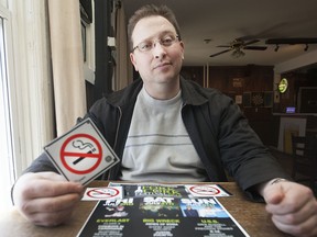 Kristian Neill, co-owner of the Dominion House and the Fork and Cork Festival, pictured Monday, March 30, 2015, is concerned that an amended provincial bylaw regarding smoking on patios may hurt summer festivals.  (DAX MELMER/The Windsor Star)